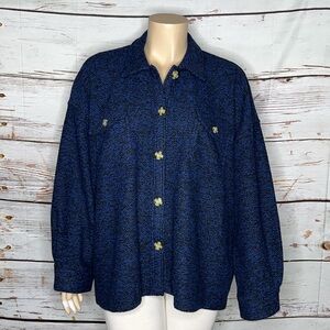 NorthStyle NWOT Size 3X Blue & Black Tweed Button Down Shacket - Shirt Jacket